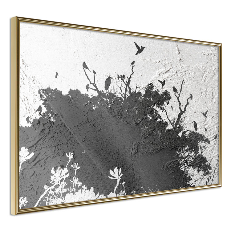 Wall Poster Shadow of Nature - black and white landscape of tree and birds on a rough background 117249 additionalImage 12