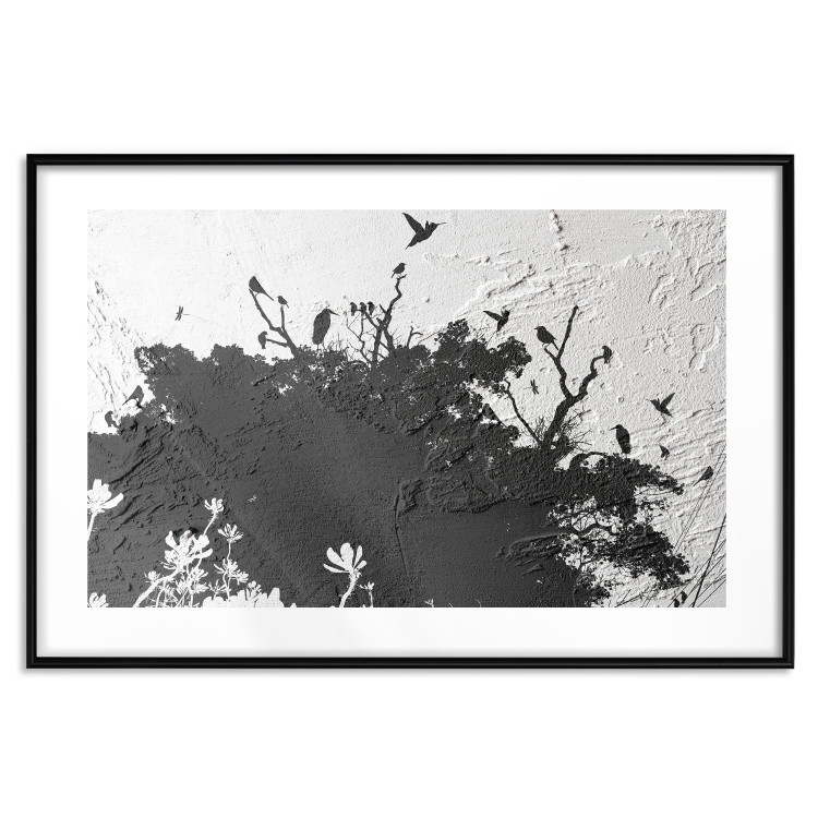 Wall Poster Shadow of Nature - black and white landscape of tree and birds on a rough background 117249 additionalImage 15