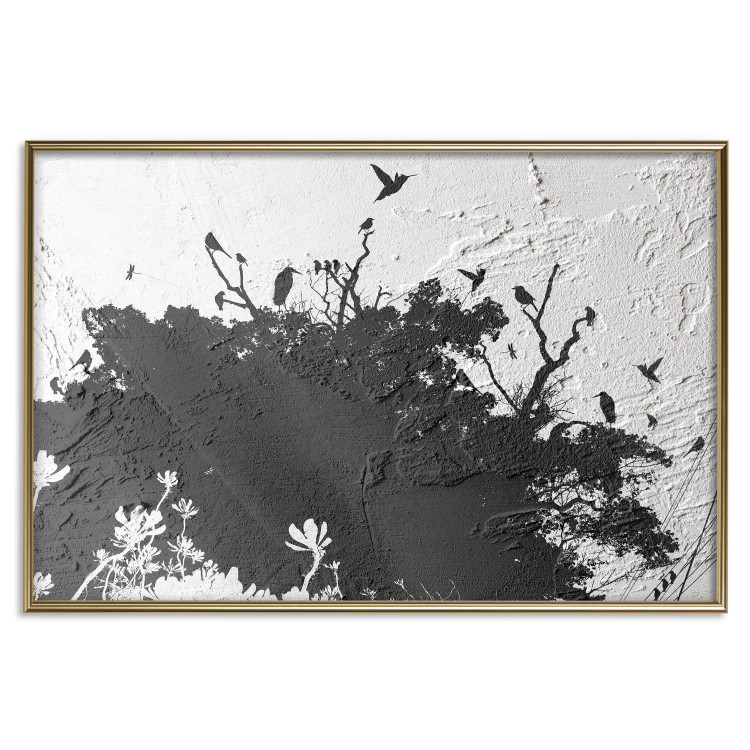 Wall Poster Shadow of Nature - black and white landscape of tree and birds on a rough background 117249 additionalImage 20