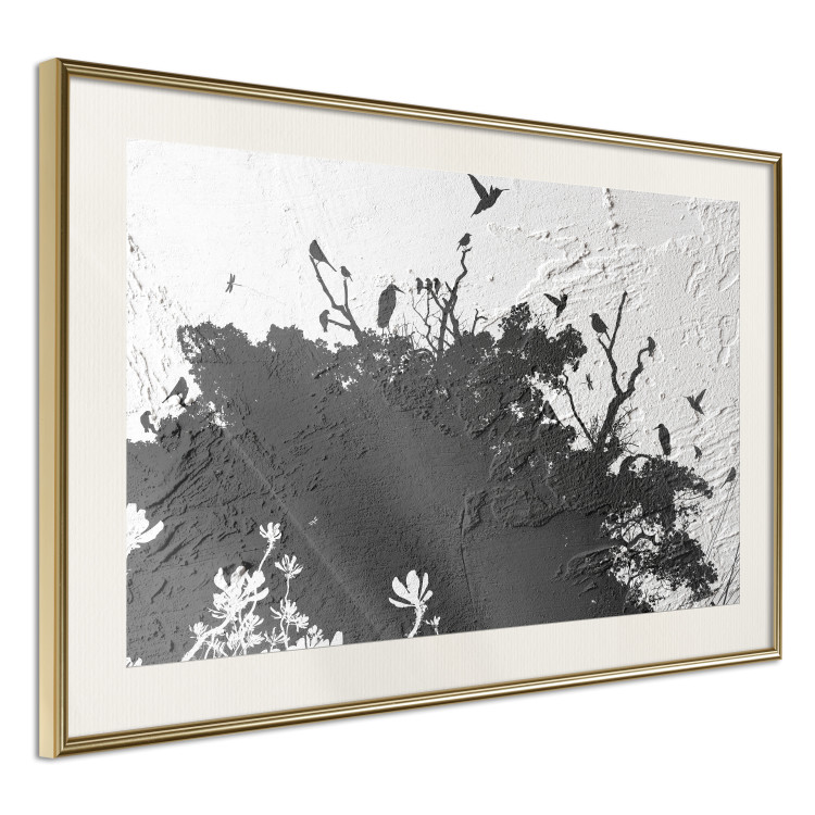 Wall Poster Shadow of Nature - black and white landscape of tree and birds on a rough background 117249 additionalImage 2