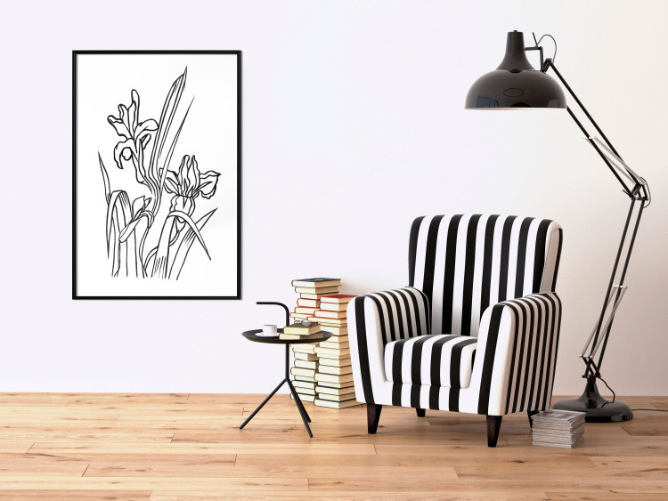 Wall Poster Iris in Love - black and white composition in line art with spring flowers 119049 additionalImage 3