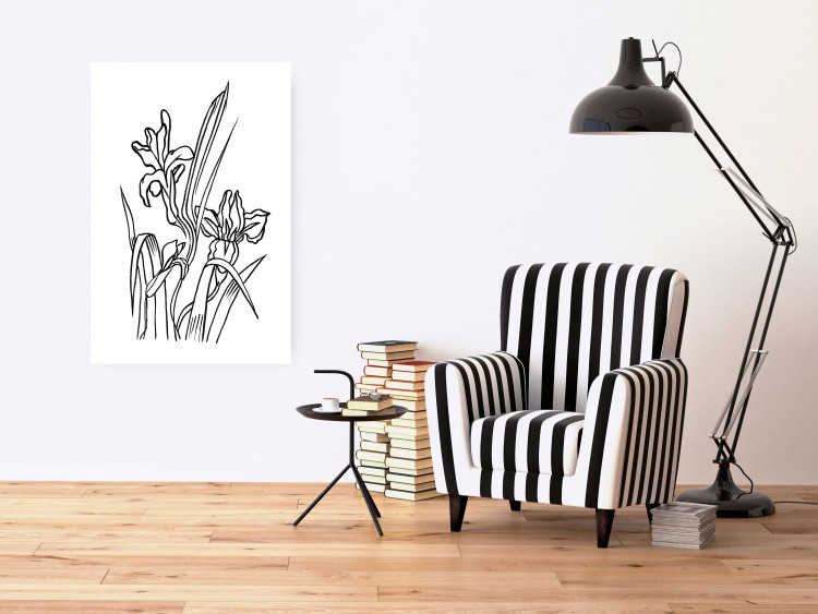 Wall Poster Iris in Love - black and white composition in line art with spring flowers 119049 additionalImage 14