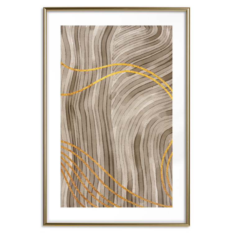 Wall Poster Golden Waves - autumn abstraction in elegant lines on a brown background 119249 additionalImage 14