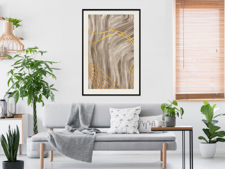 Wall Poster Golden Waves - autumn abstraction in elegant lines on a brown background 119249 additionalImage 22