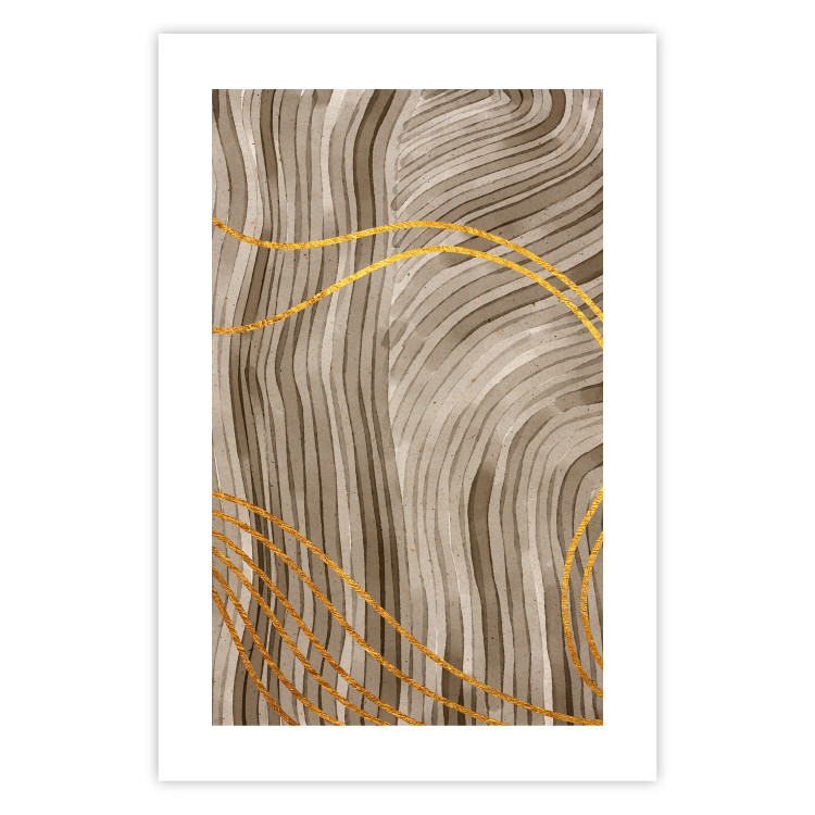 Wall Poster Golden Waves - autumn abstraction in elegant lines on a brown background 119249 additionalImage 25