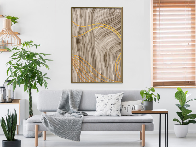 Wall Poster Golden Waves - autumn abstraction in elegant lines on a brown background 119249 additionalImage 5