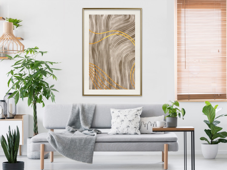 Wall Poster Golden Waves - autumn abstraction in elegant lines on a brown background 119249 additionalImage 21