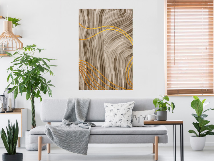 Wall Poster Golden Waves - autumn abstraction in elegant lines on a brown background 119249 additionalImage 23