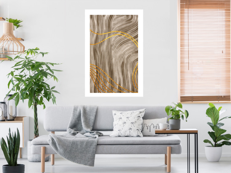Wall Poster Golden Waves - autumn abstraction in elegant lines on a brown background 119249 additionalImage 4