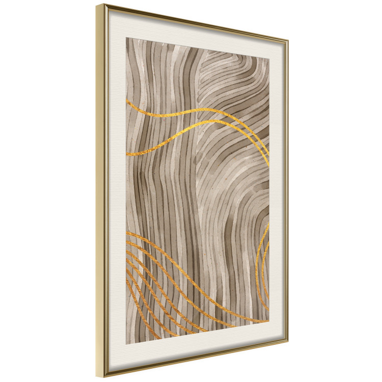 Wall Poster Golden Waves - autumn abstraction in elegant lines on a brown background 119249 additionalImage 2