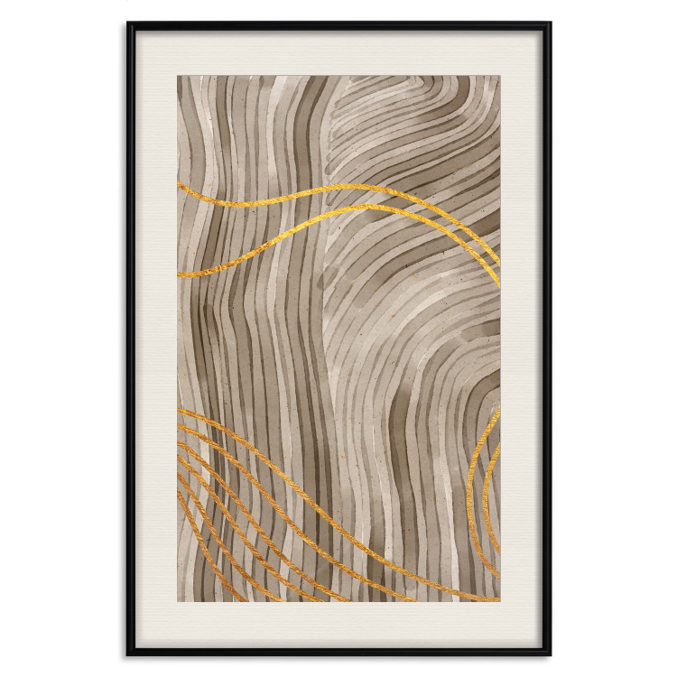 Wall Poster Golden Waves - autumn abstraction in elegant lines on a brown background 119249 additionalImage 18