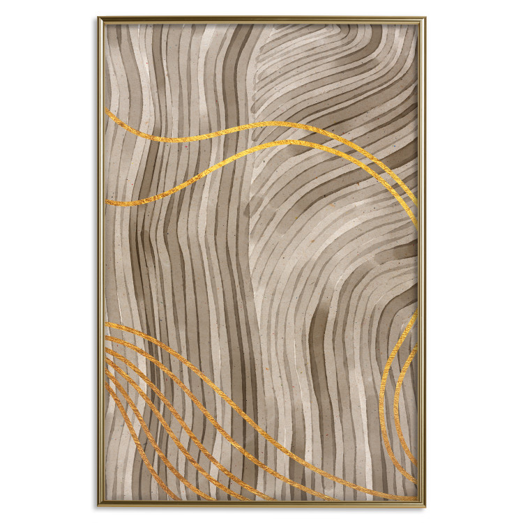 Wall Poster Golden Waves - autumn abstraction in elegant lines on a brown background 119249 additionalImage 20