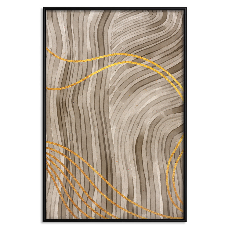 Wall Poster Golden Waves - autumn abstraction in elegant lines on a brown background 119249 additionalImage 18