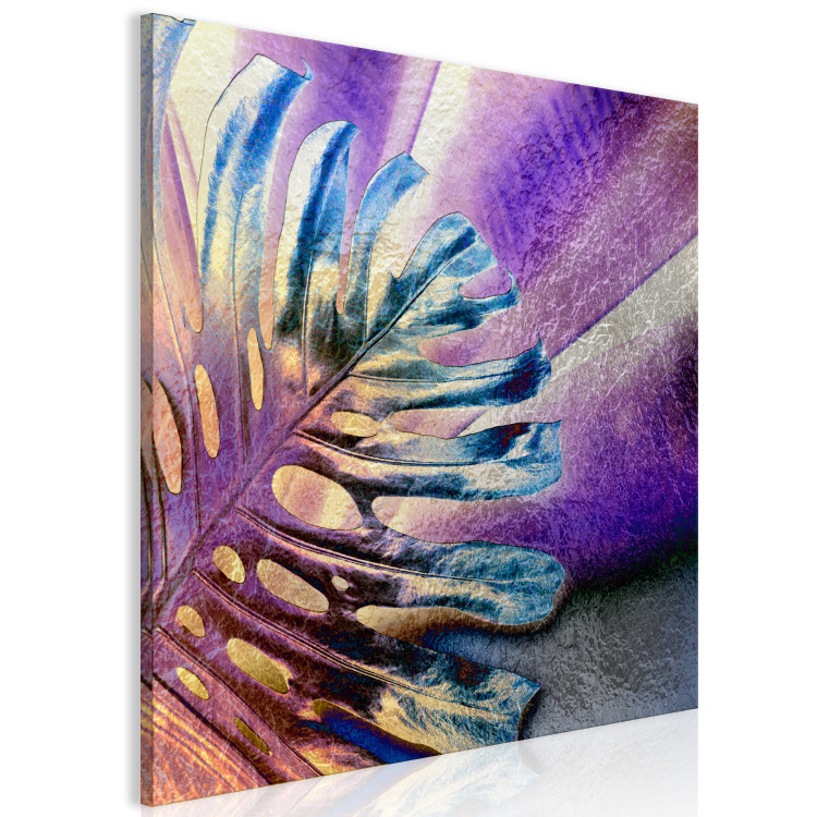 Canvas Holographic monstera - abstract leaves in shimmering purple 120449 additionalImage 2