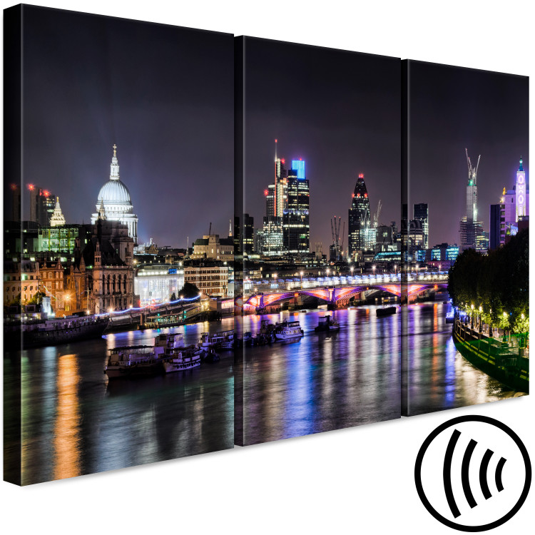 Canvas Art Print Triptych on the river in London - photo of the night city with bridge 123649 additionalImage 6