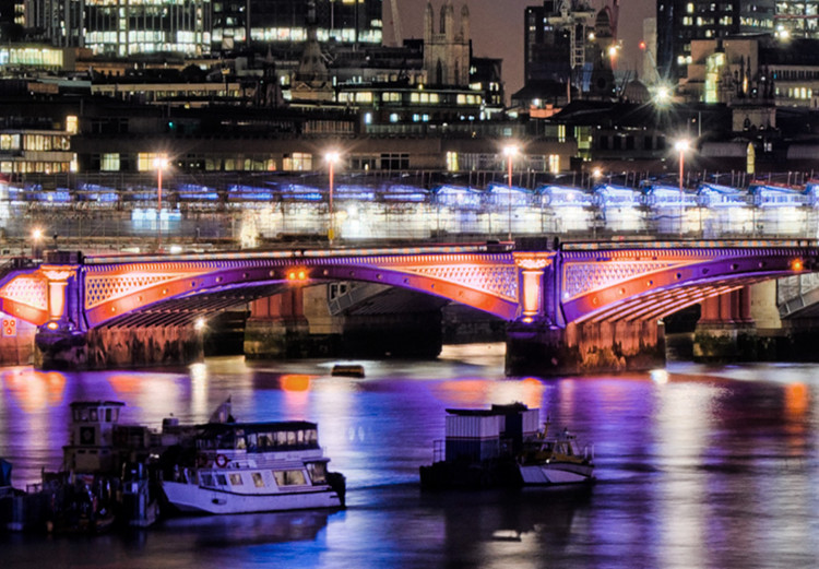 Canvas Art Print Triptych on the river in London - photo of the night city with bridge 123649 additionalImage 5