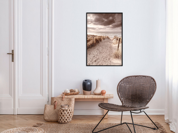 Wall Poster Distant Dune - seascape and beach against sky in sepia motif 123749 additionalImage 3