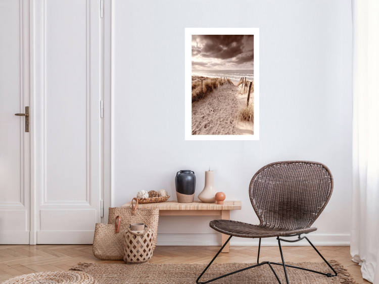 Wall Poster Distant Dune - seascape and beach against sky in sepia motif 123749 additionalImage 2