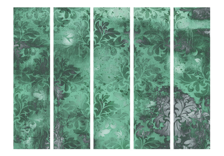 Folding Screen Emerald Memory II (5-piece) - ornaments in green design 124049 additionalImage 3