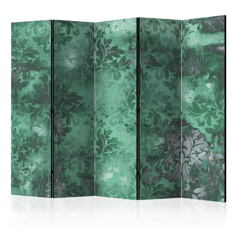 Folding Screen Emerald Memory II (5-piece) - ornaments in green design 124049