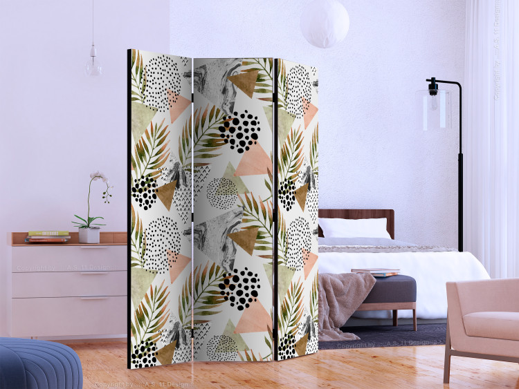 Room Separator Tropical Geometry (3-piece) - composition with plant motif 124249 additionalImage 2