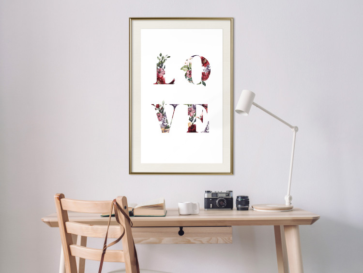 Wall Poster Love in Flowers - text with colorful flowers in English inscription 124449 additionalImage 21