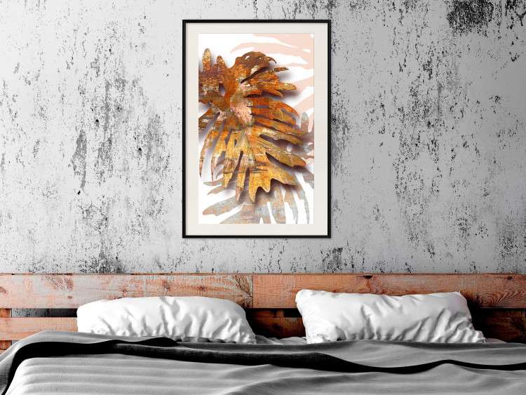 Wall Poster Autumn Memories - autumn leaf with a brown metallic texture 125449 additionalImage 22