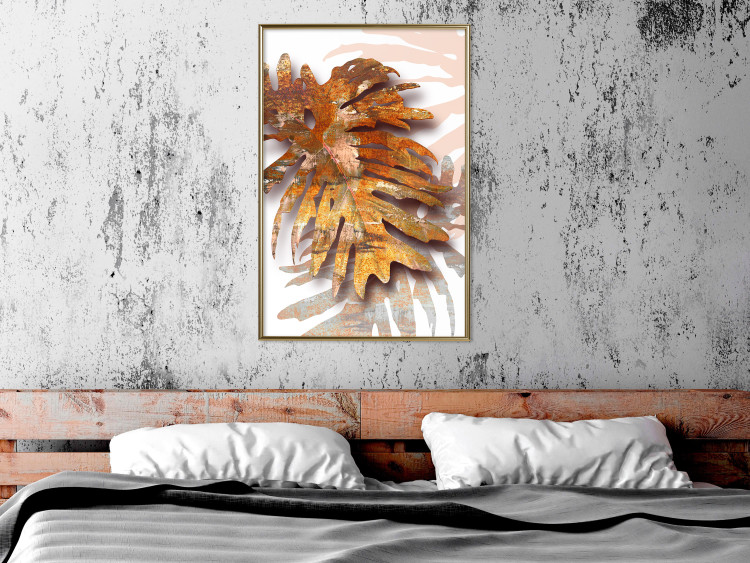 Wall Poster Autumn Memories - autumn leaf with a brown metallic texture 125449 additionalImage 7