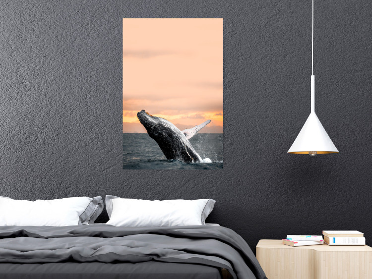 Poster Dance at Dawn - seascape of dolphins in the sea against a rising sun 126249 additionalImage 2