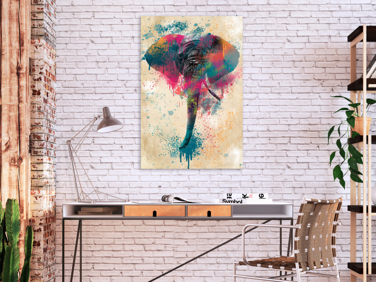 Canvas Art Print Elephant's Trunk (1-part) vertical - futuristic multicolored elephant 128849 additionalImage 3