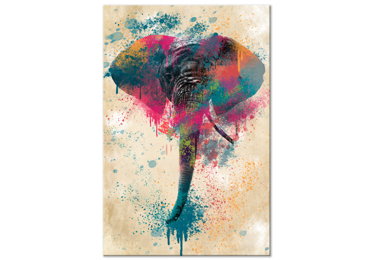 Canvas Art Print Elephant's Trunk (1-part) vertical - futuristic multicolored elephant 128849