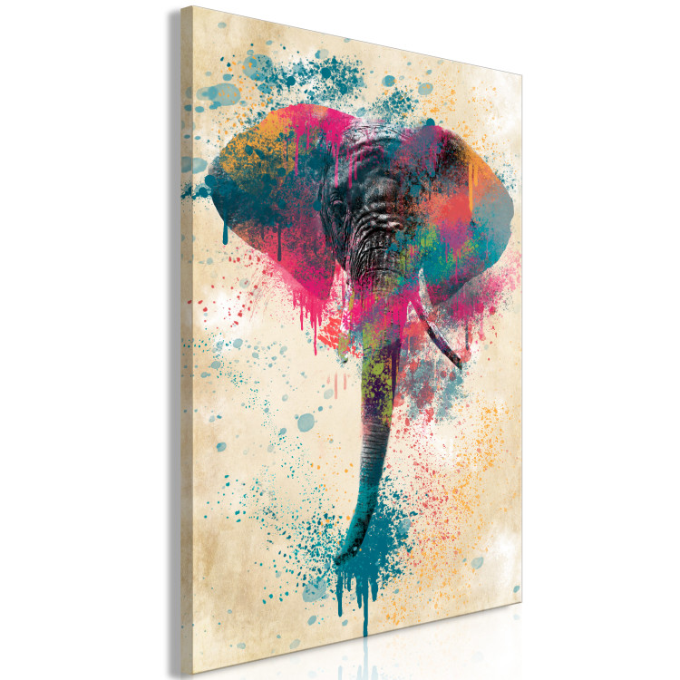 Canvas Art Print Elephant's Trunk (1-part) vertical - futuristic multicolored elephant 128849 additionalImage 2