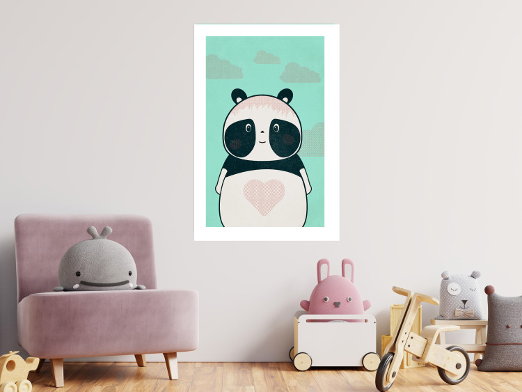 Poster Caring Panda - cute panda with a heart on light blue background 129549 additionalImage 3