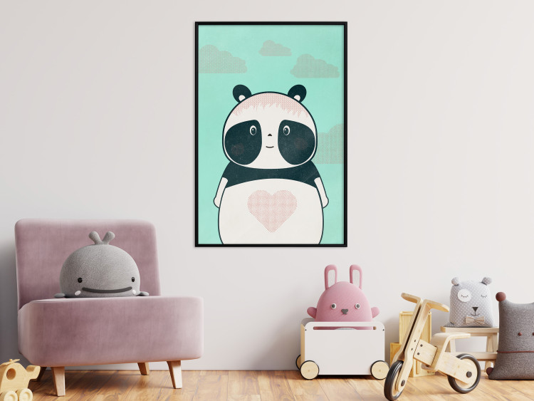 Poster Caring Panda - cute panda with a heart on light blue background 129549 additionalImage 4