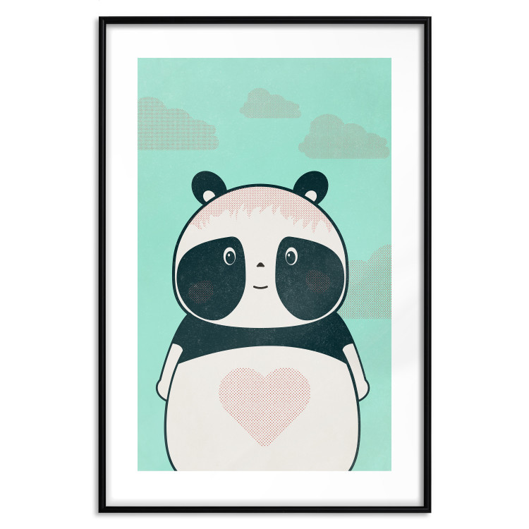 Poster Caring Panda - cute panda with a heart on light blue background 129549 additionalImage 20
