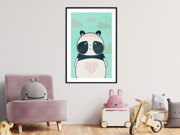 Poster Caring Panda - cute panda with a heart on light blue background 129549 additionalImage 18