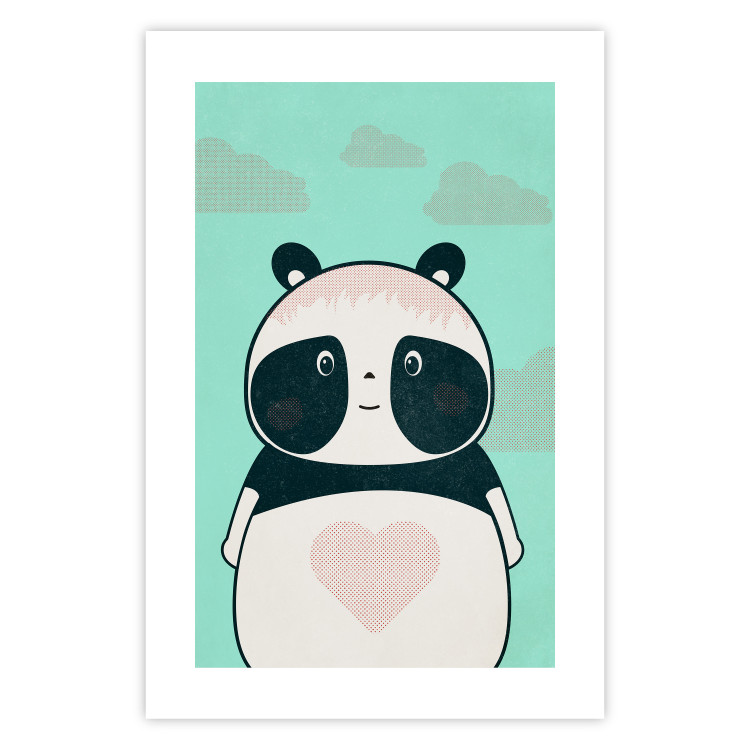 Poster Caring Panda - cute panda with a heart on light blue background 129549 additionalImage 15