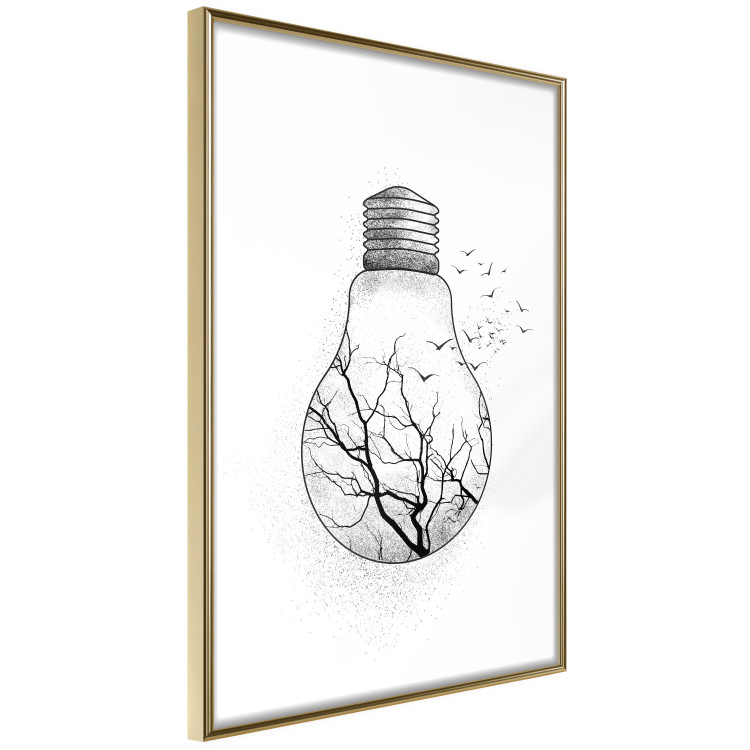 Poster Winter Birds - black and white light bulb with tree and birds on a white background 131949 additionalImage 14