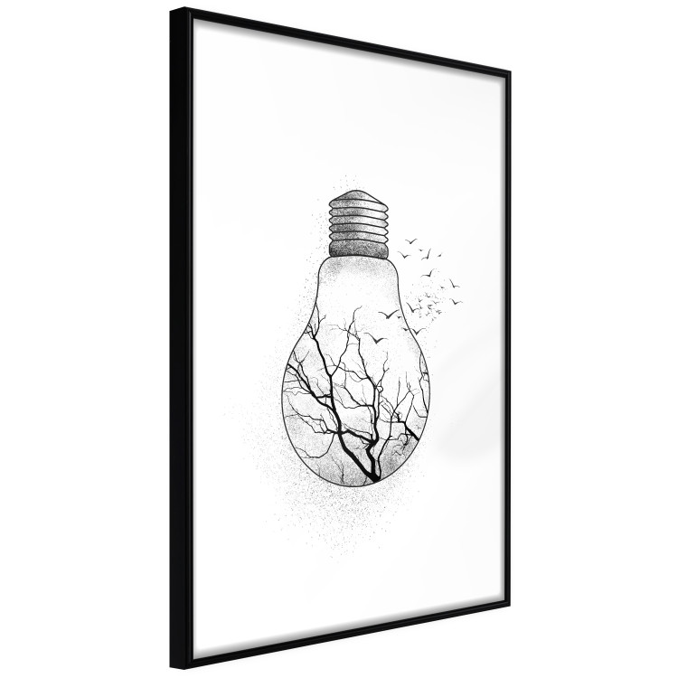 Poster Winter Birds - black and white light bulb with tree and birds on a white background 131949 additionalImage 6