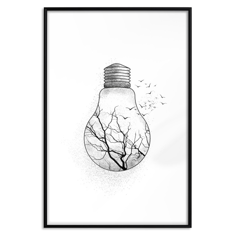 Poster Winter Birds - black and white light bulb with tree and birds on a white background 131949 additionalImage 15