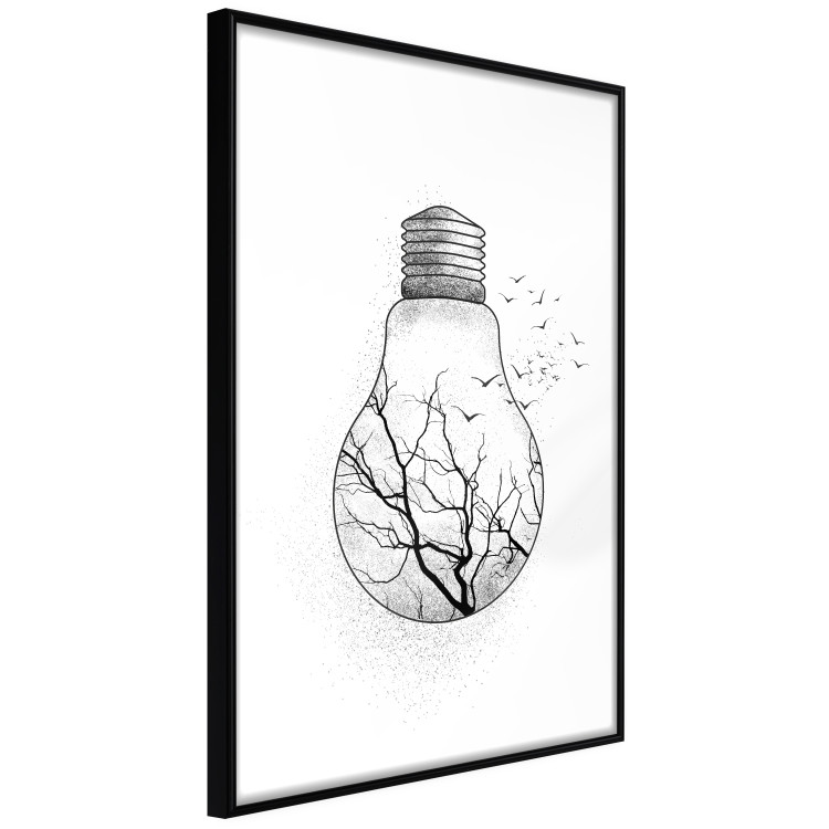 Poster Winter Birds - black and white light bulb with tree and birds on a white background 131949 additionalImage 13