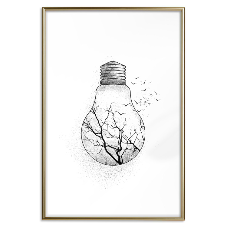 Poster Winter Birds - black and white light bulb with tree and birds on a white background 131949 additionalImage 16