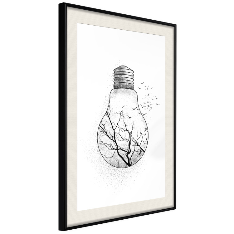 Poster Winter Birds - black and white light bulb with tree and birds on a white background 131949 additionalImage 2