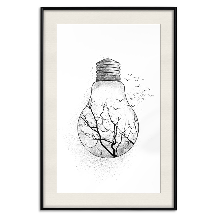 Poster Winter Birds - black and white light bulb with tree and birds on a white background 131949 additionalImage 19