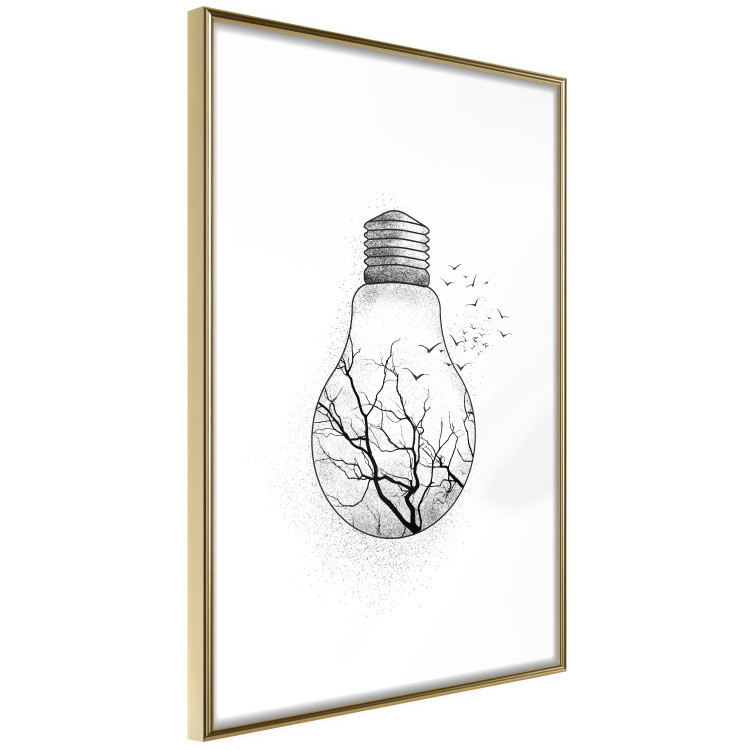 Poster Winter Birds - black and white light bulb with tree and birds on a white background 131949 additionalImage 7