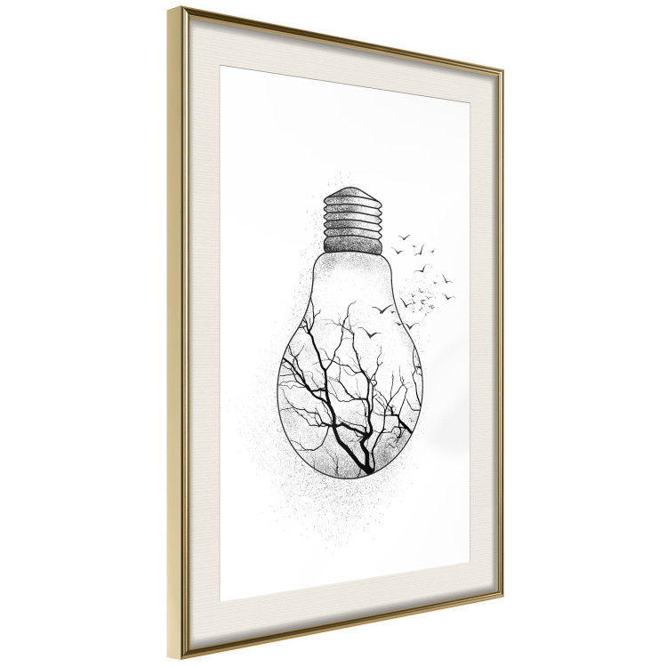 Poster Winter Birds - black and white light bulb with tree and birds on a white background 131949 additionalImage 3