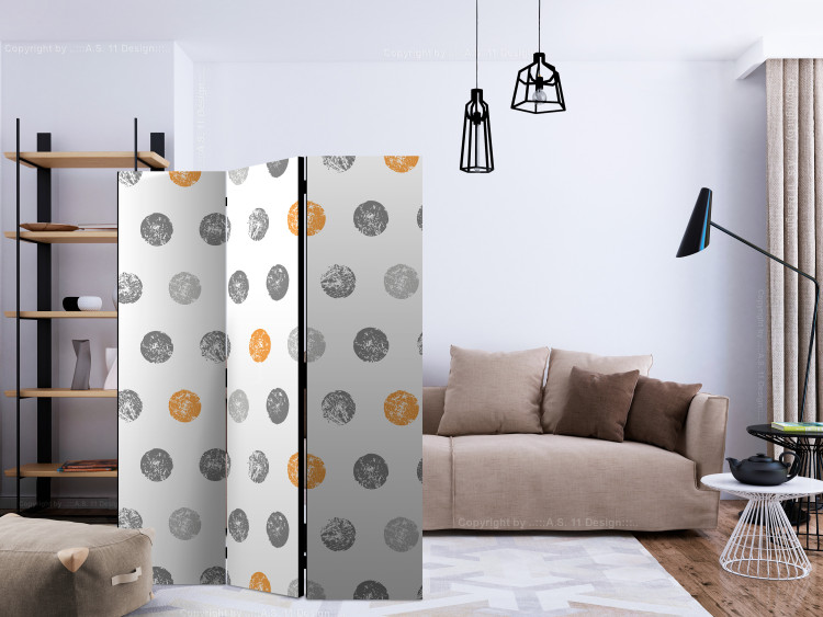 Room Divider Screen Round Stamps (3-piece) - orange dots on a white background 132549 additionalImage 4