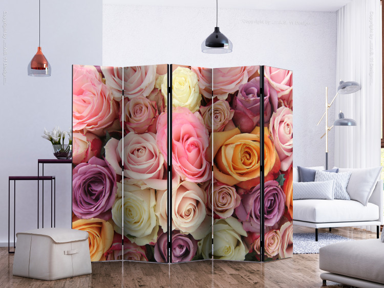 Room Divider Screen Pastel Roses II (5-piece) - romantic bouquet of colorful flowers 132849 additionalImage 2