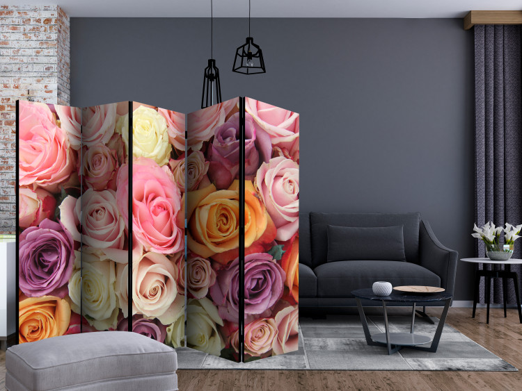 Room Divider Screen Pastel Roses II (5-piece) - romantic bouquet of colorful flowers 132849 additionalImage 4
