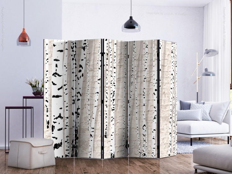 Room Divider Birch Grove II (5-piece) - light collage full of black and white trees 133149 additionalImage 2
